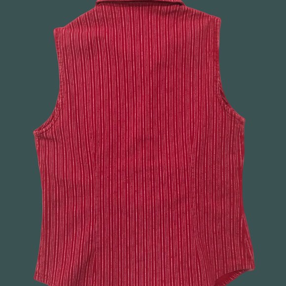 Girls Sleeveless Colar Shirt, Medium, Red and White Stripes, Age 8-10, Youth - Picture 3 of 7